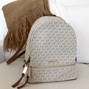 Michael Kors backpack- white, beige with gold zipper